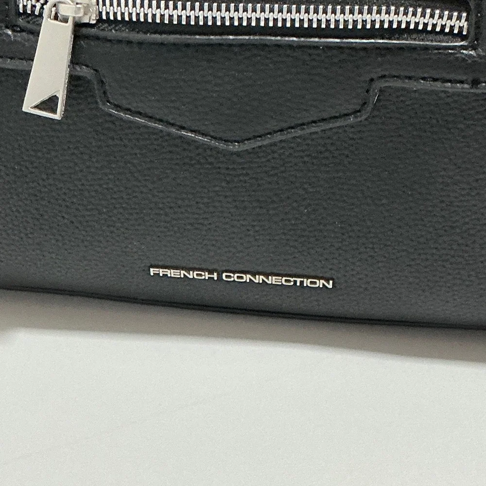 French Connection Womens Black Pebbled Faux Leather Satchel Crossbody Bag